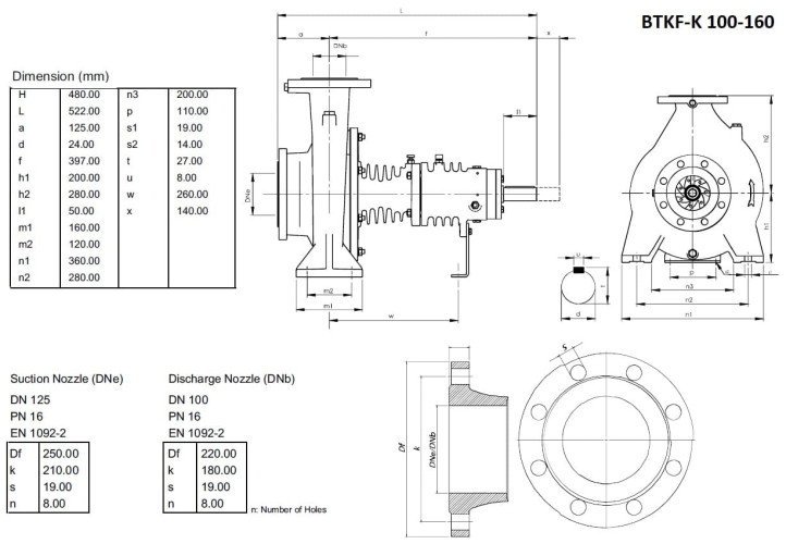Pompe à huile chaude BTKF-K 100-160 (1500) sans moteur