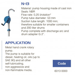 FLUIMAC NEPTUNE N-13 Handfasspumpe, Gusseisen, NBR