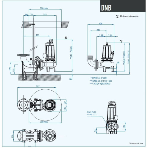 Насос стічних вод Dreno DNB-EX 65-2/150 T з двоканальним S-подібним робочим колесом