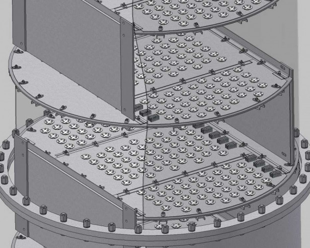 Тарелка клапанная колонна 1500 мм, толщина 3 мм, клапан 2 мм, H - 250 мм, AISI 321
