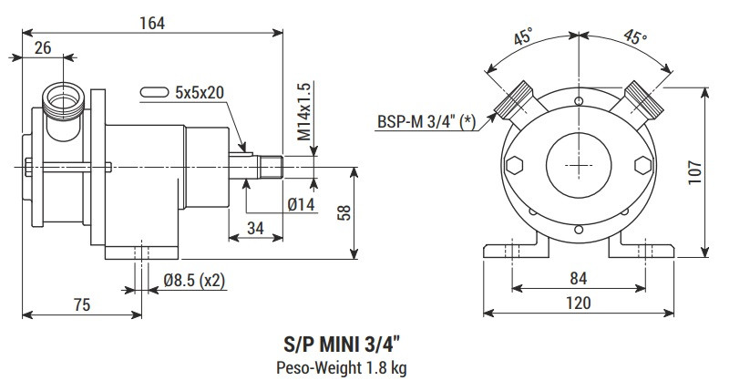 Impeller pump for pumping grape must LIVERANI MINI 3/4" S/P NR 175-1400 rpm, without motor