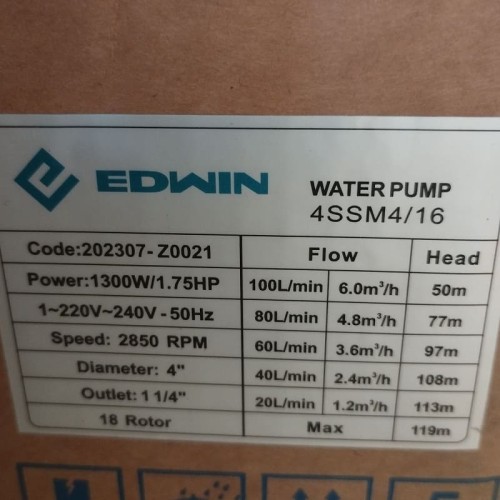 Глубинный скважинный насос 4SSM4/16, Outlet: 1 1/4 дюйма, 1,3kW, 220V