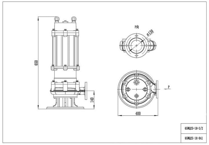 Pompe submersible pour eaux usées 65WQ25-18-3/2 pour le pompage des eaux souterraines