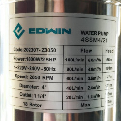 Скважинный насос для орошения 4SSM4/21, Outlet: 1 1/4 дюйма, 1,8kW, 220V