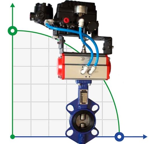 DN 80 Butterfly valve with EPDM seal and pneumatic actuator, positioner YT-1000 10P1, input 4-20mA