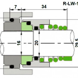 Joint d'arbre Lowara R-LW 16, B, SIC/CAR, VITON, 304