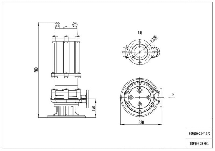Pompe submersible pour eaux usées pour fumier 80WQ40-28-7,5/2