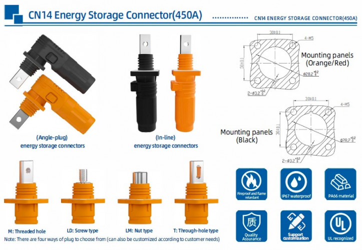 JC-CN14-W-01, 400A, 1500V DC, 150mm² штекер для акумулятора, оранжевий