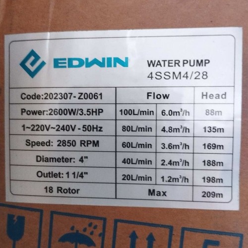 Скважинный насос 4SSM4/28, Outlet: 1 1/4 дюйма, 2,6kW, 220V