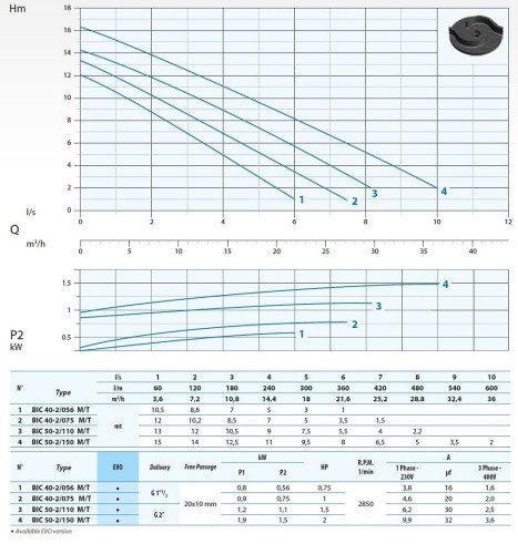 Погружной насос Dreno BIC 50-2/110 T с двухканальным рабочим колесом