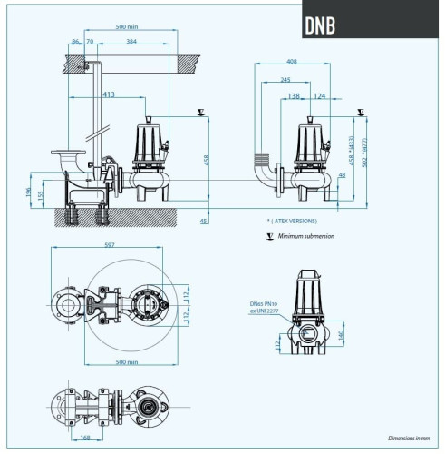 Tauchpumpe Dreno DNB-EX 65-2/220-2 T mit S-förmigem zweikanaligem Laufrad