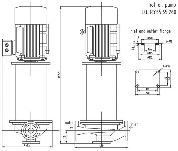 Vertical hot oil pump 350°C LQLRY65-65-260/2-CEX, 25 m3/h, 80 m, 15 kW, 2900 rpm, Ex