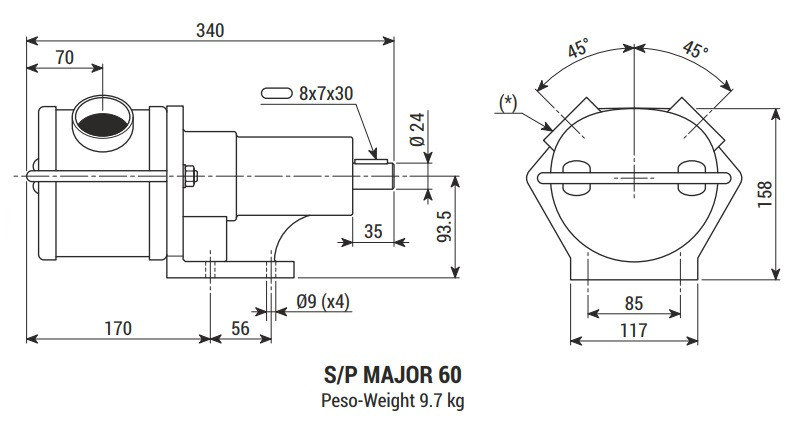 Impeller pump for pumping tomato pulp and juice LIVERANI MAJOR 60 S/P +BY-PASS NR 175-1400 rpm, without motor
