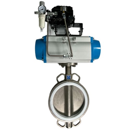 PN6 DN200 Засувка Батерфляй, корпус і диск AISI 304, PTFE з пневмоприводом Ex подвійної дії, позиціонер 4-20MA