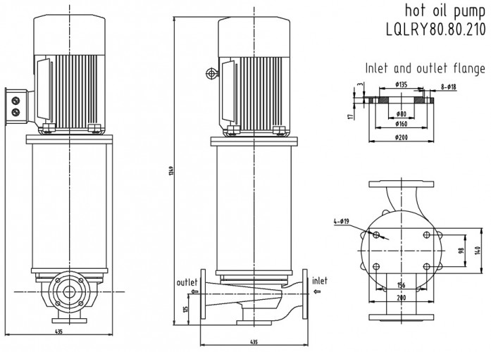 Pompe à huile thermique verticale LQLRY80-80-210/2-CEX, 50 m3/h, 50 m, 15 kW, 2900 rpm, Ex