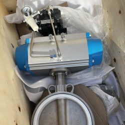 PN6 DN250 Wafer butterfly valve, body and disc AISI 304, PTFE, Double acting Pneumatic actuator Ex+positioner 4-20MA