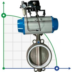 PN6 DN250 Wafer butterfly valve, body and disc AISI 304, PTFE, Double acting Pneumatic actuator Ex+positioner 4-20MA