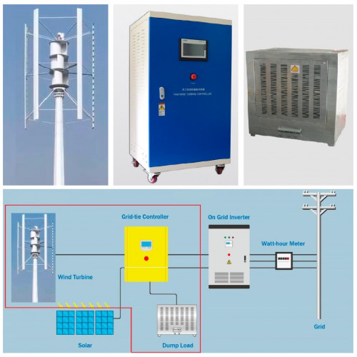 Комплект вертикальный ветрогенератор H-типа RX-HV50K 50 кВт 380 В, сетевой контроллер FKJ-GT на 50 кВт 380 В