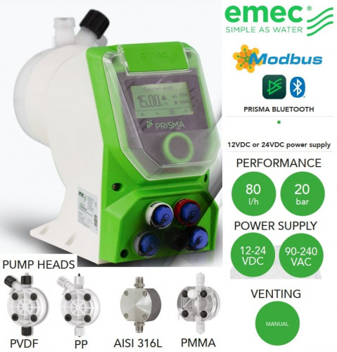 Дозуючий мембранний насос з кроковим двигуном EMEC серії PRISMA, 20-2 бар, 1-80 л/год