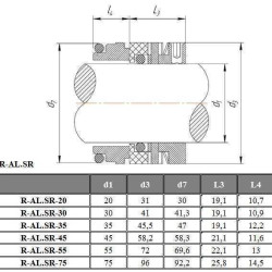Sello mecánico Alfa Laval R-AL.SR 20, SS/CAR, EPDM, 304