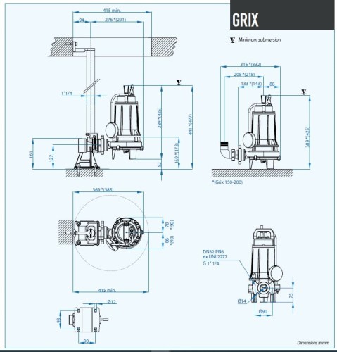 Фекальний насос Dreno GRIX 32-2/090 T/G з системою подрібнення