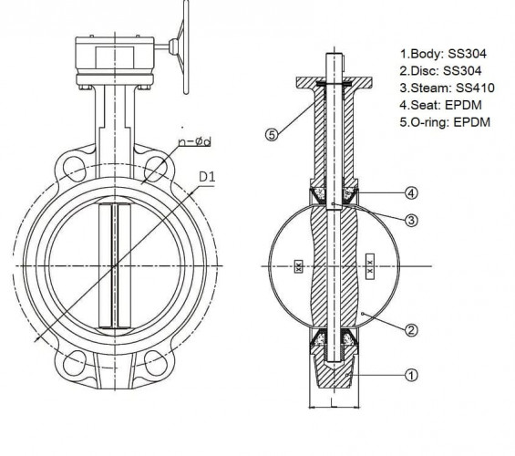 PN16 DN40 Butterfly valve, body and disc made of stainless steel AISI 304, seat EPDM