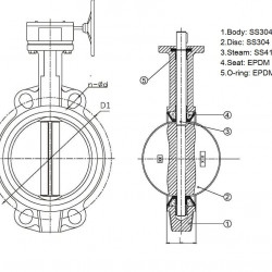 PN16 DN40 Butterfly valve, body and disc made of stainless steel AISI 304, seat EPDM