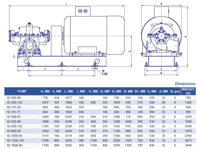 Zweiflutige Split-Case-Pumpe 1D250-125, 30 kW, 1500
