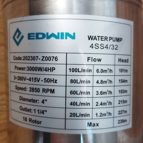 Насос глубинный для скважин 4SS4/32, Outlet: 1 1/4 дюйма, 3kW, 380V