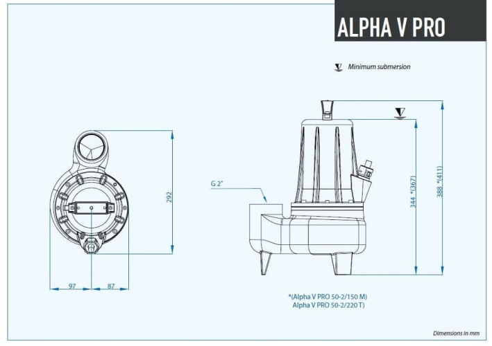 Submersible pump Dreno ALPHA V PRO 50-2/110 M with Vortex impeller