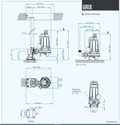 Погружний насос Dreno GRIX 32-2/110 T/G з системою подрібнення