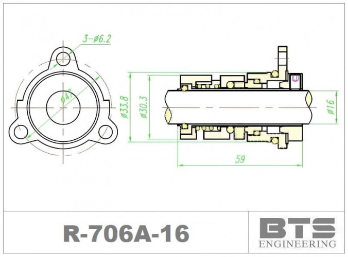 Uszczelnienie mechaniczne do pompy kartridżowej Grundfos R-706A 16, SIC/SIC, VITON, 304