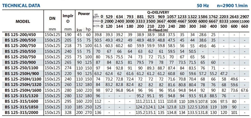 Cantilever irrigation pump BS 125-200/450 (280/35), 45kW, 2900 without motor
