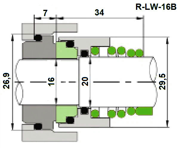 Sello de cañón Lowara R-LW 12, SIC/SIC, VITON, 304