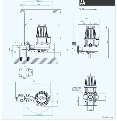 Промышленный погружной насос Dreno AT 150/4/340 C.290 с режущим открытым рабочим колесом