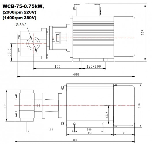 Stainless steel gear pump for methanol transfer WCB-75/380V 50Hz, 37.5 l/min, 30 m, AISI 304, 0.75 kW, 1400 rpm, Ex