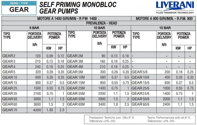 Gear pump for pumping soap, shampoos, gels LIVERANI GEAR 25-G/M MF 0.75 kW, 1400 rpm, 220 V