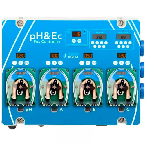 Hidroponía, sistema hidropónico PROSYSTEM AQUA con controlador de pH y EC Plus, 0-4 l/h (bomba de pH y 3 bombas para fertilizantes)