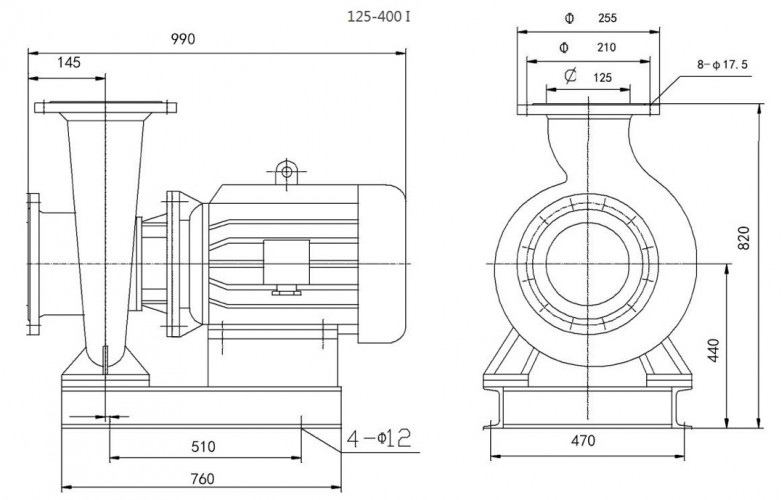 BGWHB 125-400(I) (200/50), 45kW, 1480, Ex - bomba horizontal de acero inoxidable