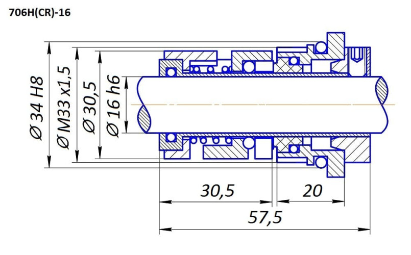 Торцеве ущільнення для Grundfos R-706H(CR) 12, CAR/CAR, VITON, 304