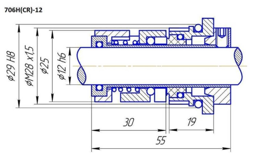 Торцеве ущільнення для Grundfos R-706H(CR) 12, CAR/CAR, VITON, 304