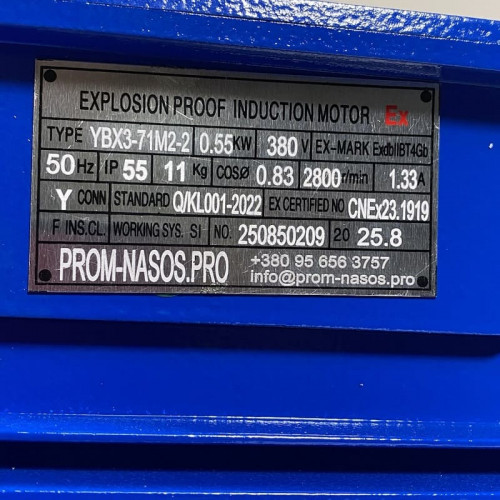 Pompe à engrenages en acier inoxydable pour le pompage de liquides chimiques WCB-50/380V 50Hz, 50 l/min, 30 m, AISI 304, 0,55 kW, 2900 tr/min, Ex