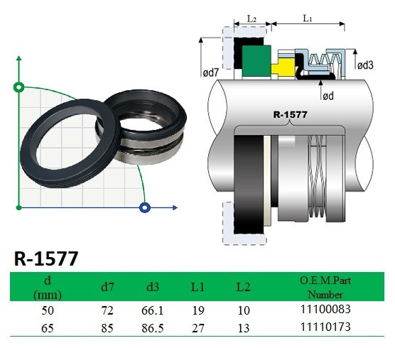 Механическое уплотнение насоса ABS R-1577 65, SIC/SIC, VITON, 304, G60