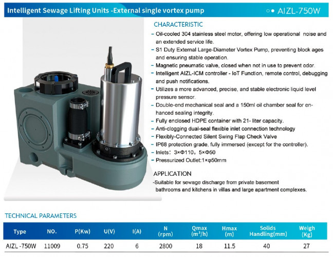 Sololift mit Fernbedienung AIZL-750W, 18/11,5, 0,75 kW, 220 V, 2800 U/min