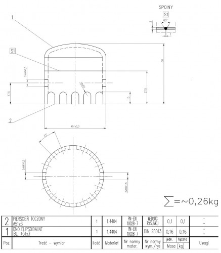 Колпачок дистилляционной, ректификационной колонны ф51x3mm из нержавеющей стали AISI 316L