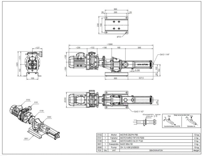 Винтовой насос Nova Rotors DN 05K2 с механической регулировкой Motovario TXF 010 и мотор-редуктором