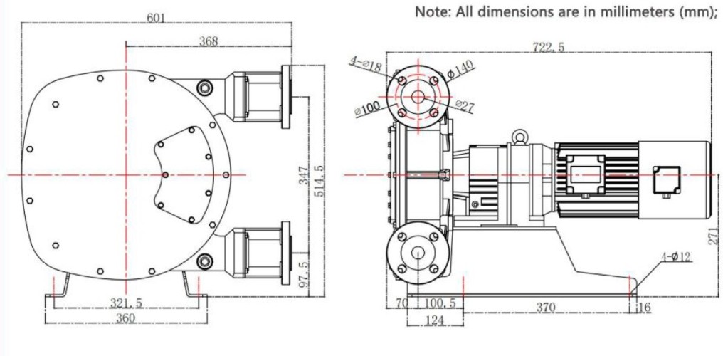 Индустриальный шланговый насос JXHIN-32-CI+Titanium-F-NR-P, 1.65 м3/час, 1,5 кВт, 16 бар, 380В