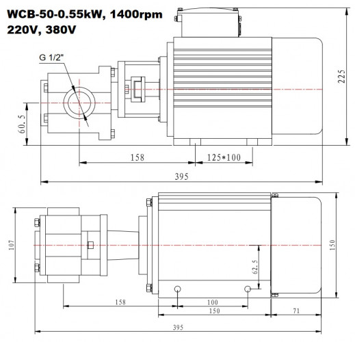 Pompe à engrenages en acier inoxydable pour le pompage de liquides visqueux WCB-50/220V 50Hz, 25 l/min, 30 m, AISI 304, 0,55 kW, 1400 tr/min, Ex