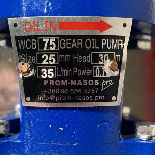 Pompe à engrenages en acier inoxydable pour le pompage de liquides visqueux WCB-75/220V 50Hz, 37,5 l/min, 30 m, AISI 304, 0,75 kW, 1400 tr/min, Ex