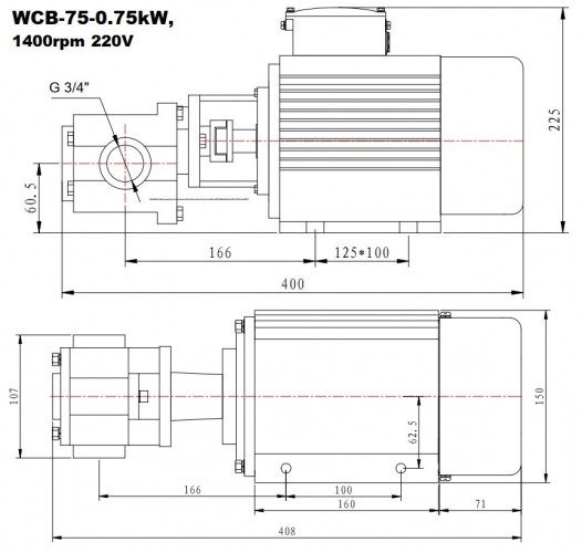 Pompe à engrenages en acier inoxydable pour le pompage de liquides visqueux WCB-75/220V 50Hz, 37,5 l/min, 30 m, AISI 304, 0,75 kW, 1400 tr/min, Ex
